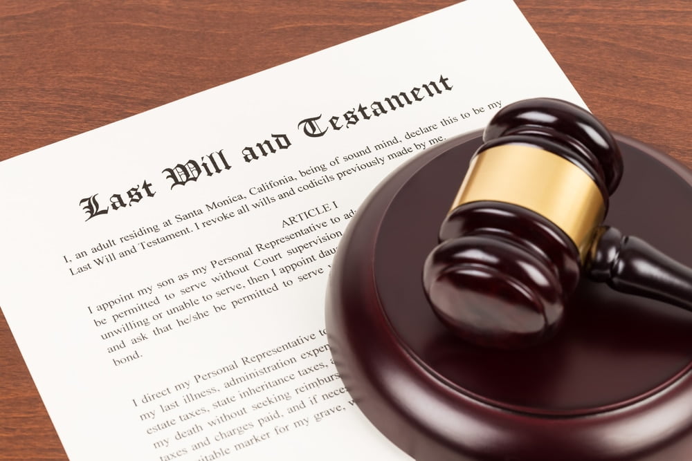 Last Will and Testament sitting underneath gavel